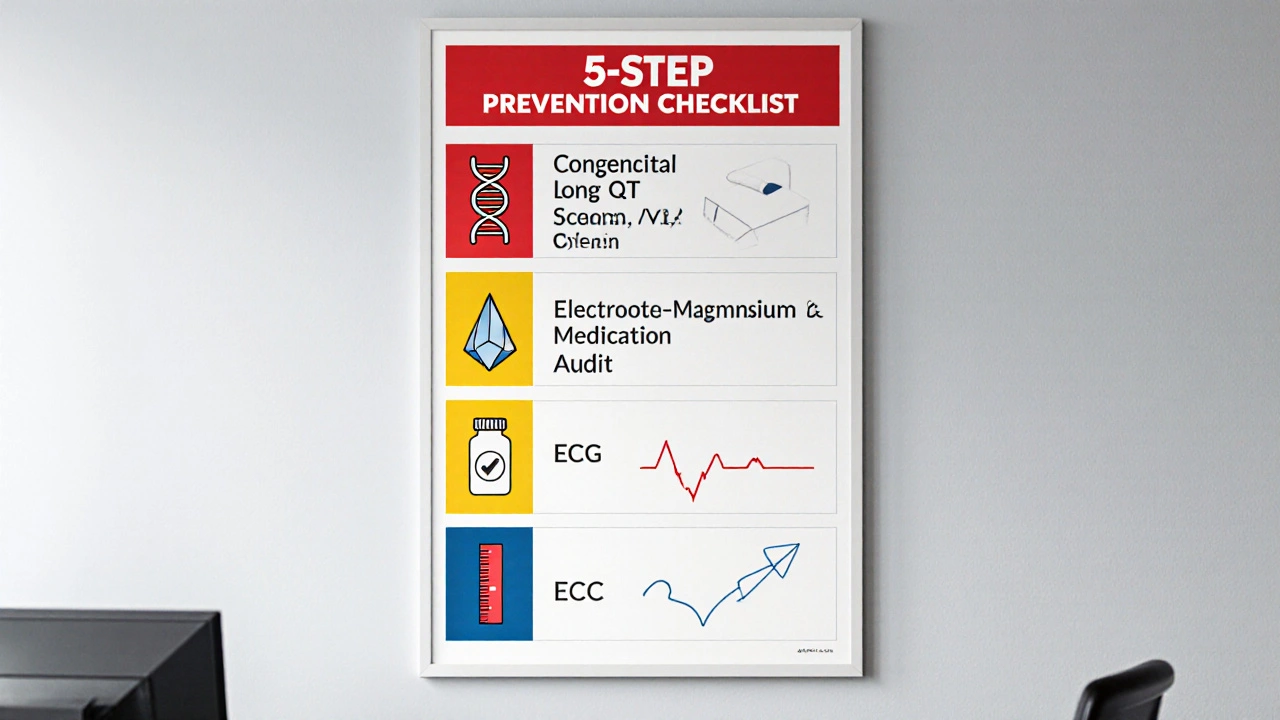 Five-step prevention checklist displayed with minimalist icons on a wall.
