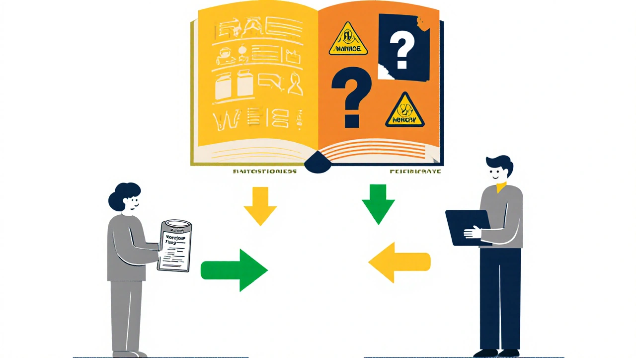 Cross-state prescription path showing automatic substitution in Ohio versus consent requirement in Pennsylvania.
