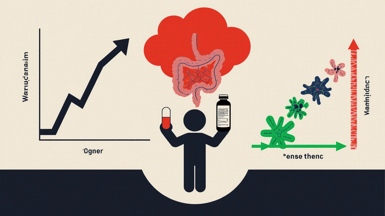 Geometric medical chart showing rising and falling INR with antibiotic and warfarin interaction