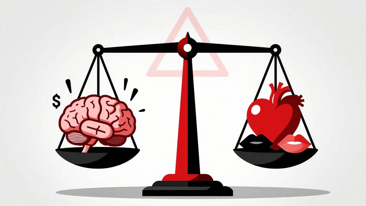Balance scale with brain and body symbols in abstract Bauhaus geometric forms.