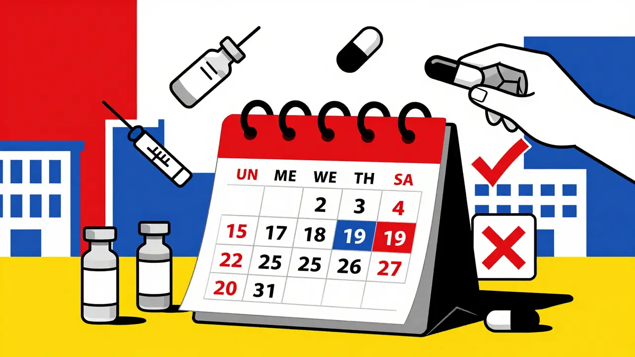 Calendar with drug icons being moved between tiers during open enrollment period.
