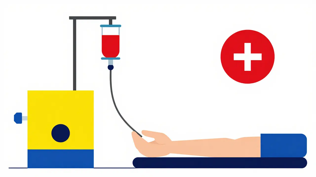 Abstract IV fluids with yellow cube and red circle for potassium monitoring