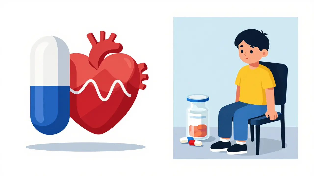 Non-stimulant ADHD treatments shown as calm heart and therapy symbols in Bauhaus style