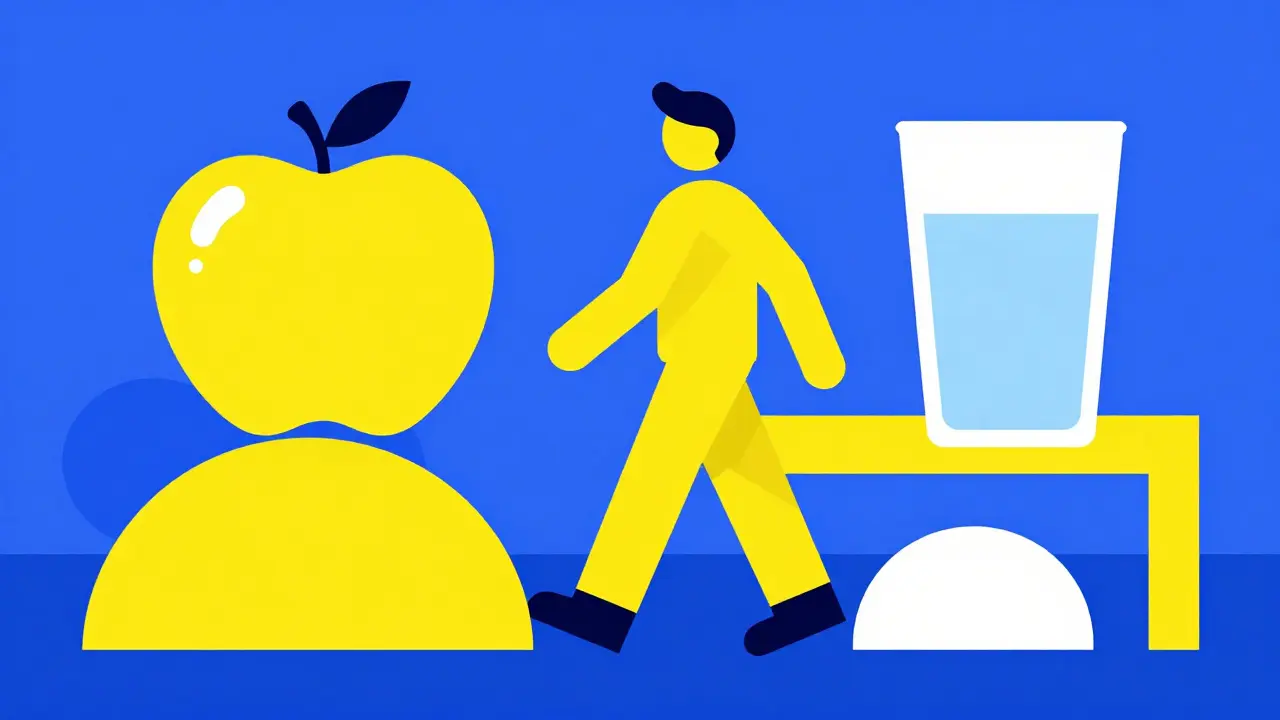 Abstract Bauhaus illustration of a person walking in a minimalist environment symbolizing a healthy lifestyle.