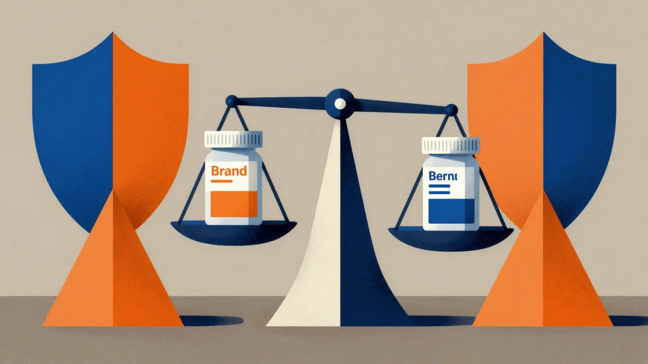 Abstract scales balancing generic and brand medicines