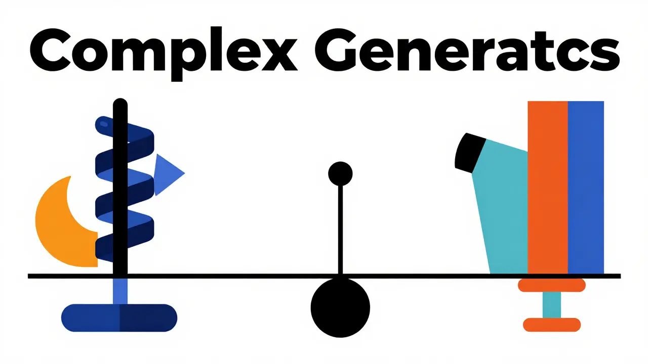 Bauhaus abstract art showing a balance beam and geometric shapes representing complex drug delivery.