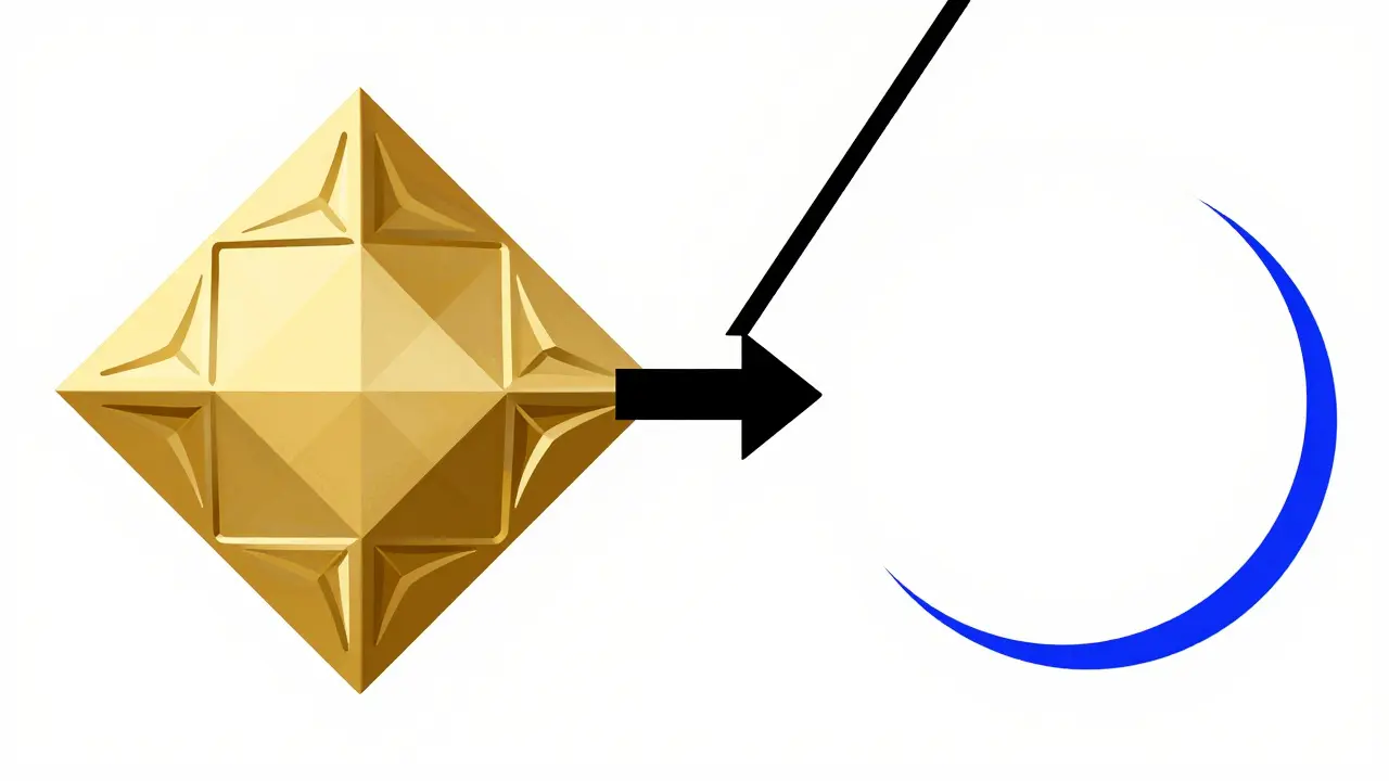Bauhaus illustration comparing an ornate shape with a simple circle for brand vs generic