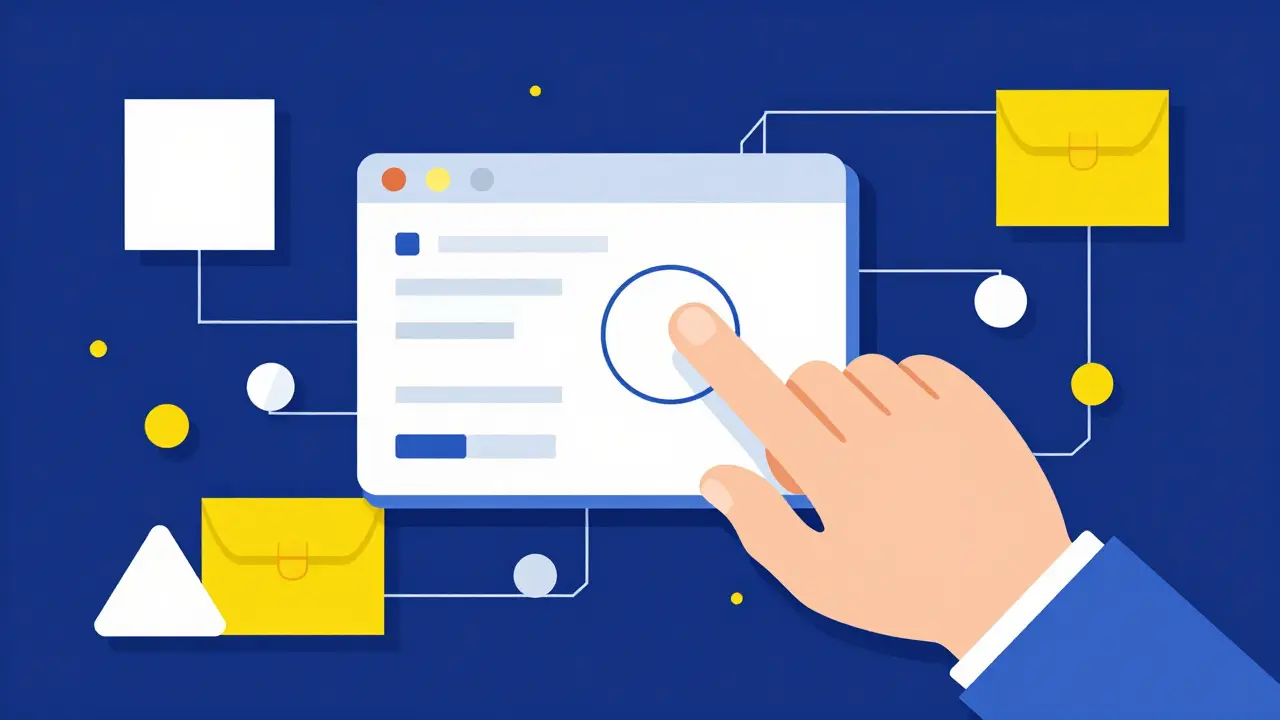 Bauhaus style depiction of a digital screen and geometric pills for online pharmacy